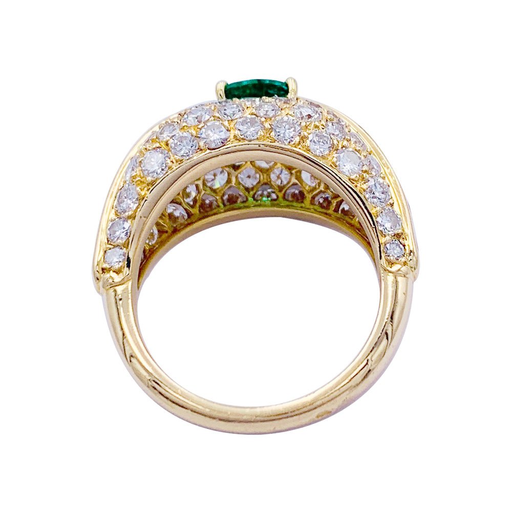 Bague or jaune, émeraude et pavage diamants - Castafiore