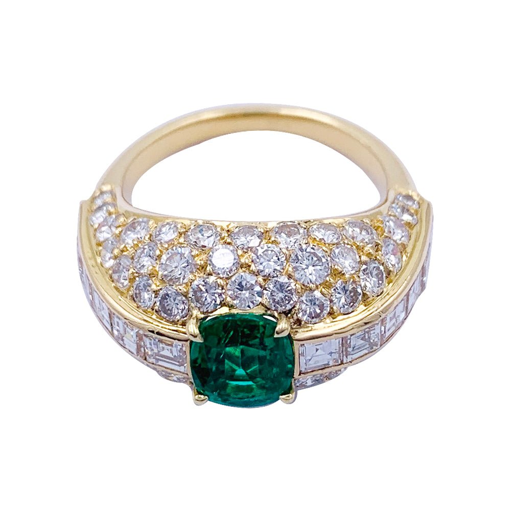 Bague or jaune, émeraude et pavage diamants - Castafiore