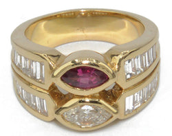 Bague or jaune en toi et moi rubis et diamant - Castafiore