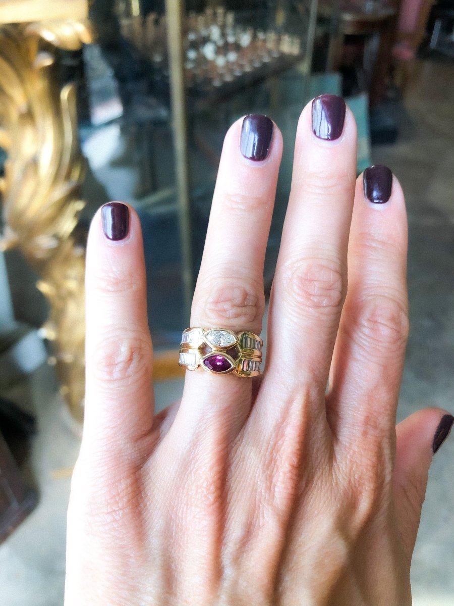 Bague or jaune en toi et moi rubis et diamant - Castafiore