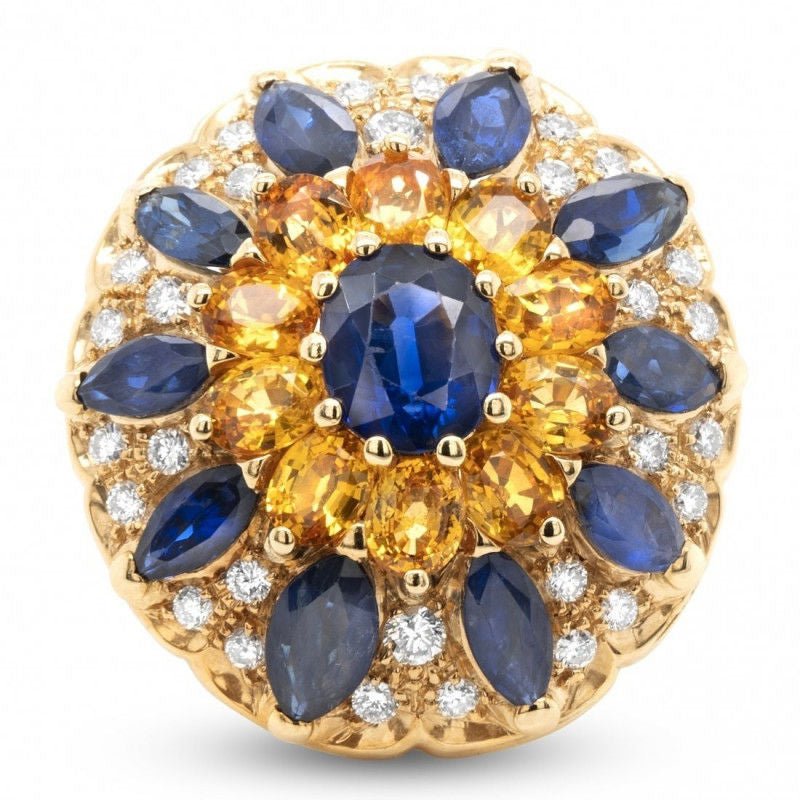 Bague or jaune saphirs bleus diamants - Castafiore