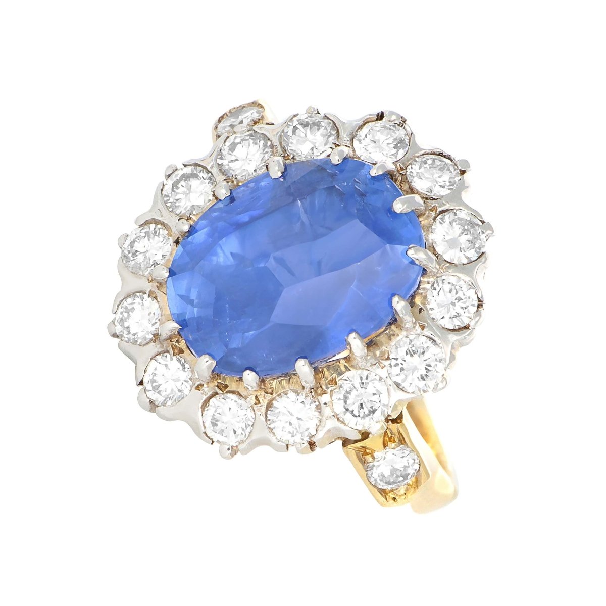 Bague Or Jaune/Gris, Saphir Non ChauffÃ© du Sri Lanka et Diamants - Castafiore