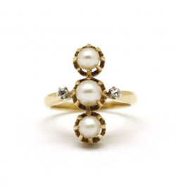 Bague - Or. perles. diamants - Castafiore