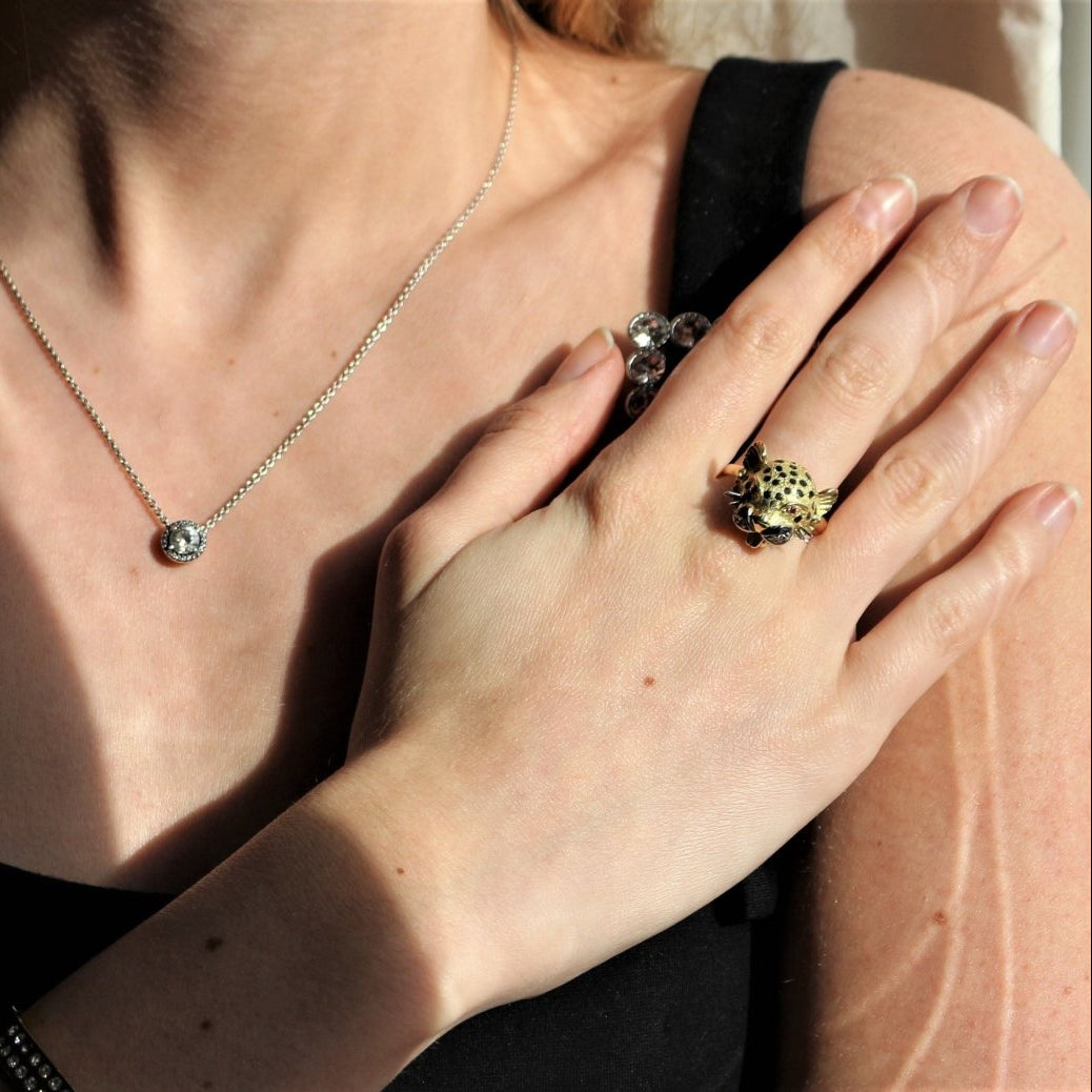 Bague Panthère Or jaune et émail - Castafiore