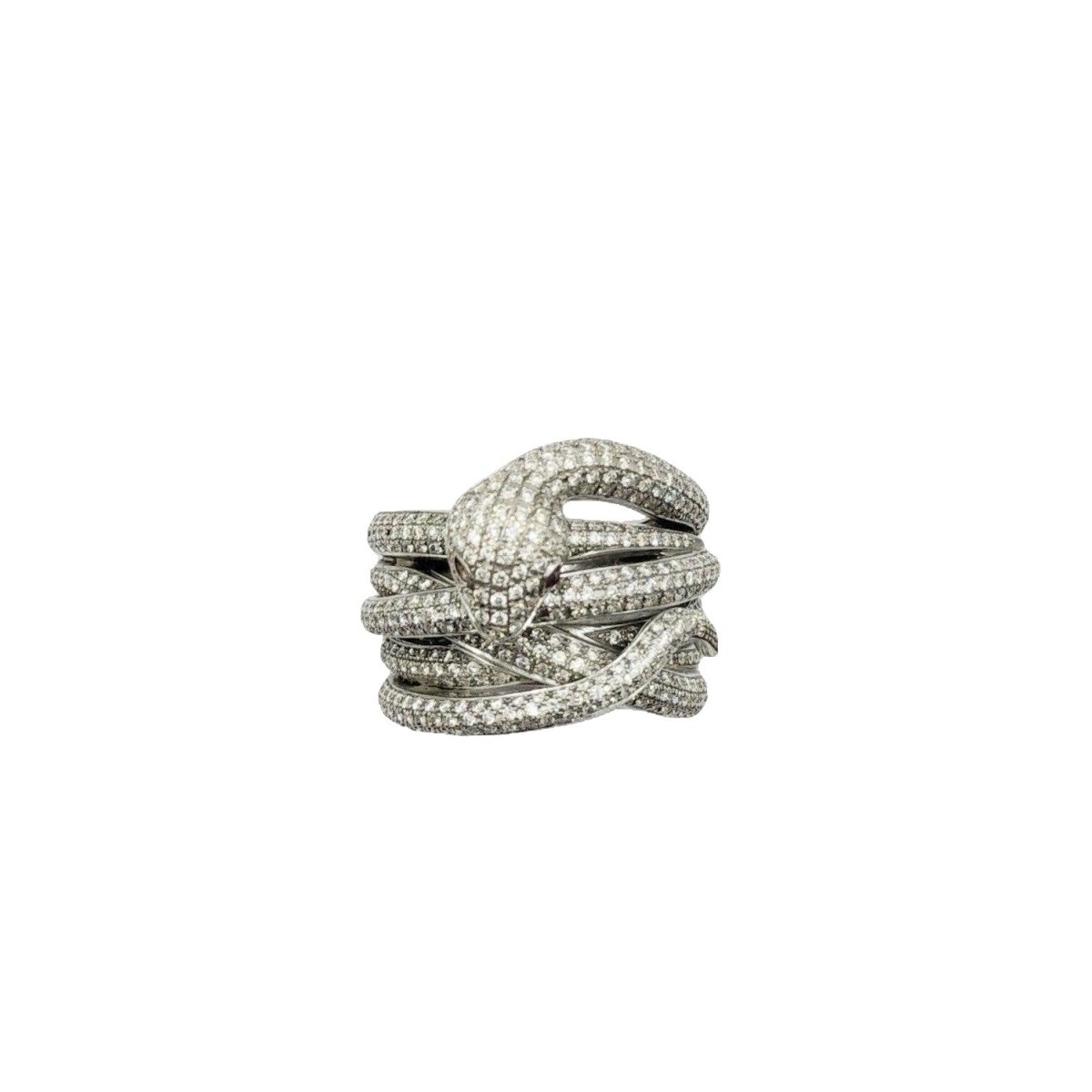 Bague Pavée diamants serpent en or blanc - Castafiore