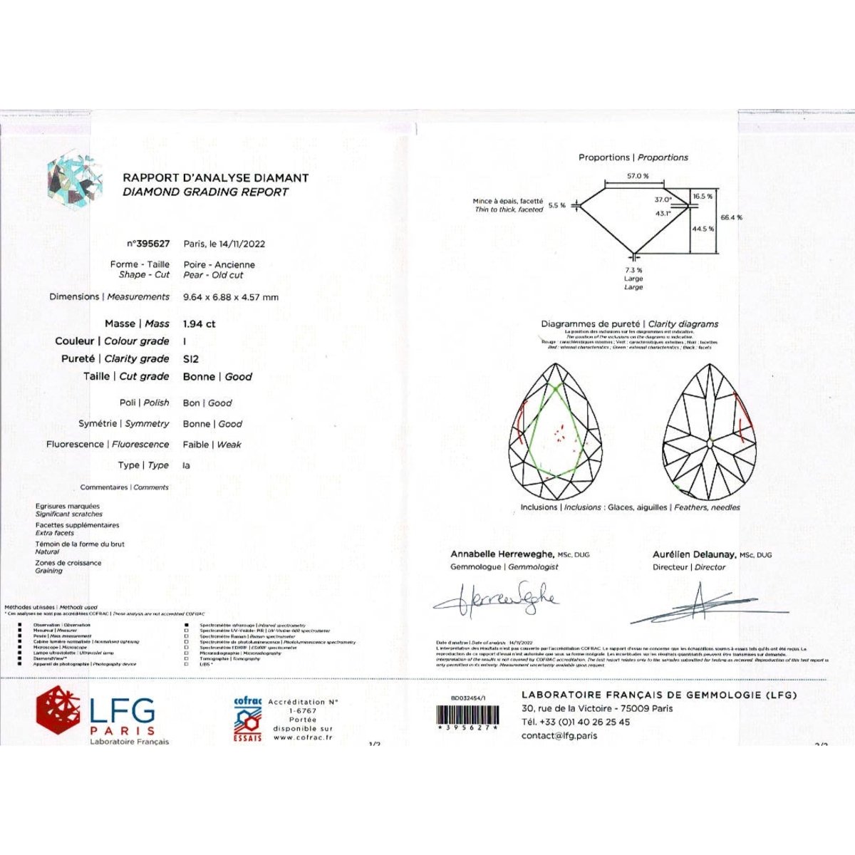 Bague platine et diamants poires - Castafiore