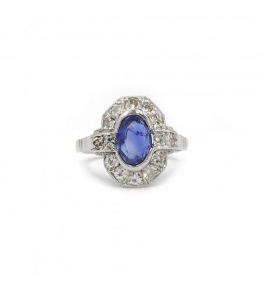 Bague - Platine. Saphir & Diamants - Castafiore
