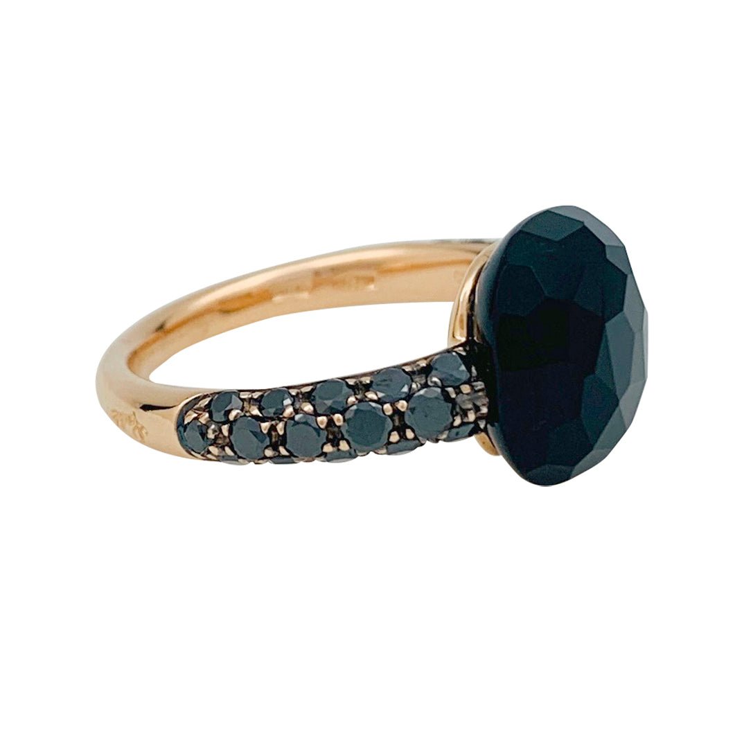Bague Pomellato, "Capri", or rose, diamants noirs et onyx - Castafiore