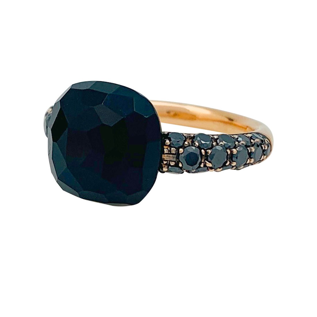 Bague Pomellato, "Capri", or rose, diamants noirs et onyx - Castafiore