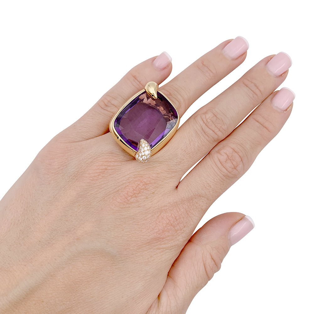 Bague POMELLATO "Ritratto" en or rose, améthyste et diamants. - Castafiore