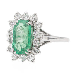 Bague Pompadour en or blanc, diamants et émeraude - Castafiore