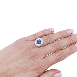 Bague Pompadour, or blanc, platine, saphir et diamants - Castafiore