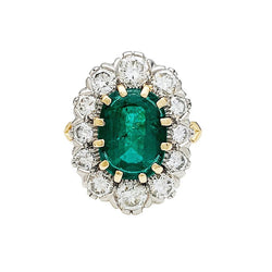Bague pompadour or jaune et platine, émeraude 2.70 carats, diamants - Castafiore