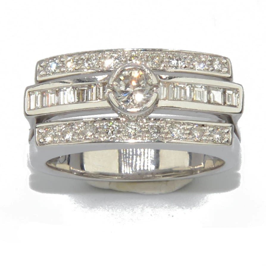 Bague rectangulaire en or gris et diamant - Castafiore