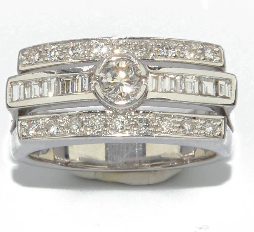 Bague rectangulaire en or gris et diamant - Castafiore