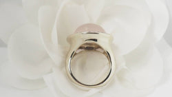 Bague ronde en or blanc, quartz rose et diamants - Castafiore