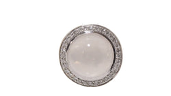 Bague ronde en or blanc, quartz rose et diamants - Castafiore