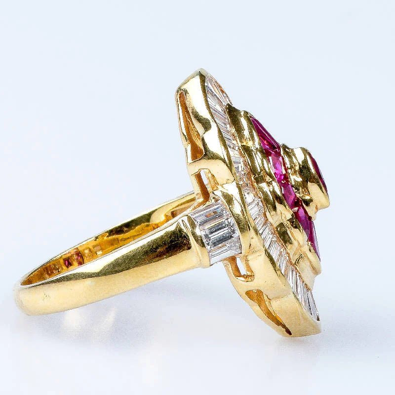 Bague rubis diamant en or jaune 18 carats - Castafiore