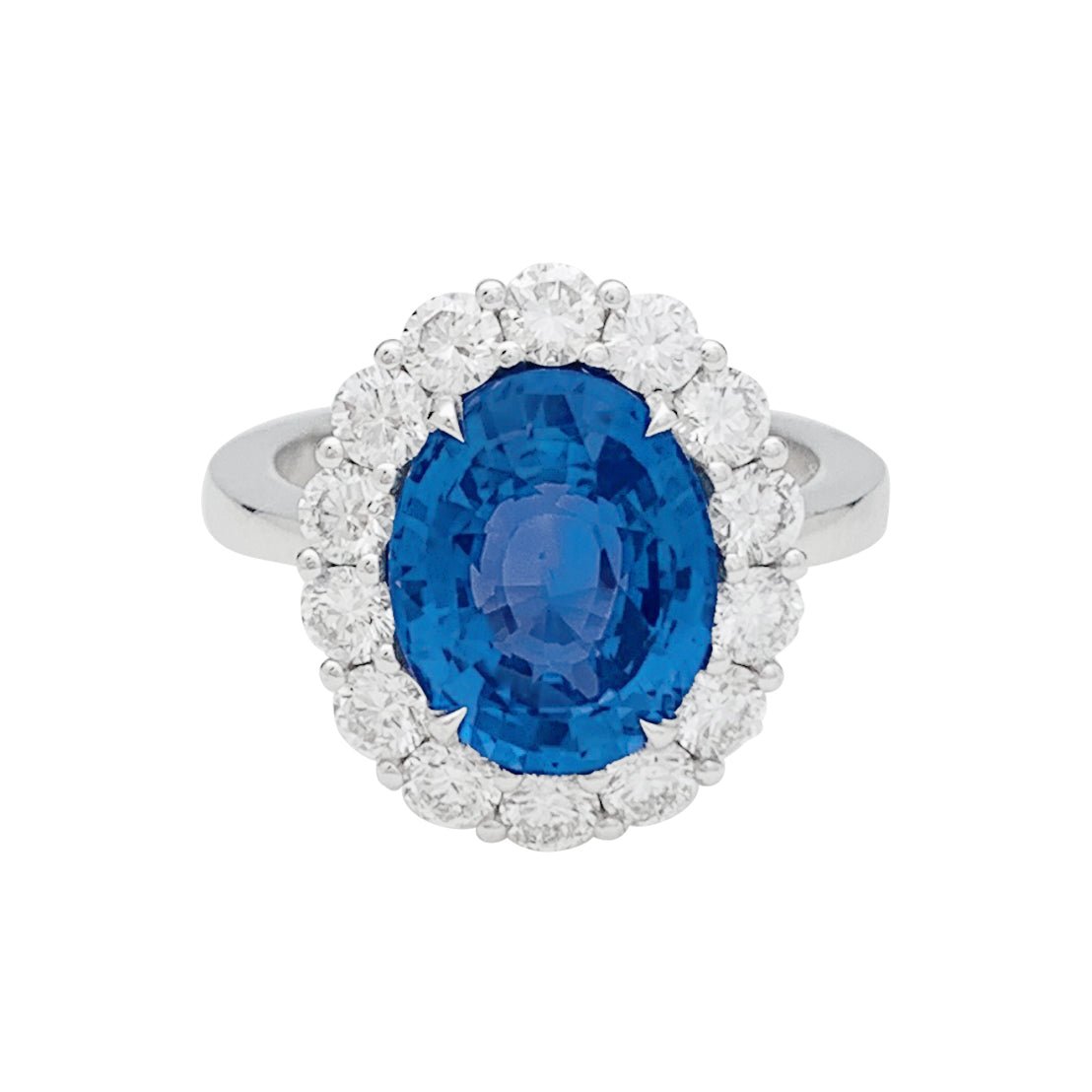 Bague saphir 5,53 carats, entourage diamants - Castafiore
