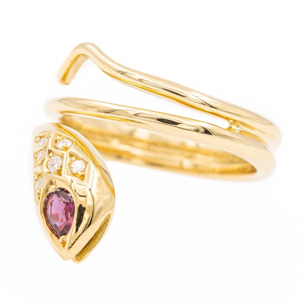 Bague serpent en or jaune, diamants et rubis - Castafiore