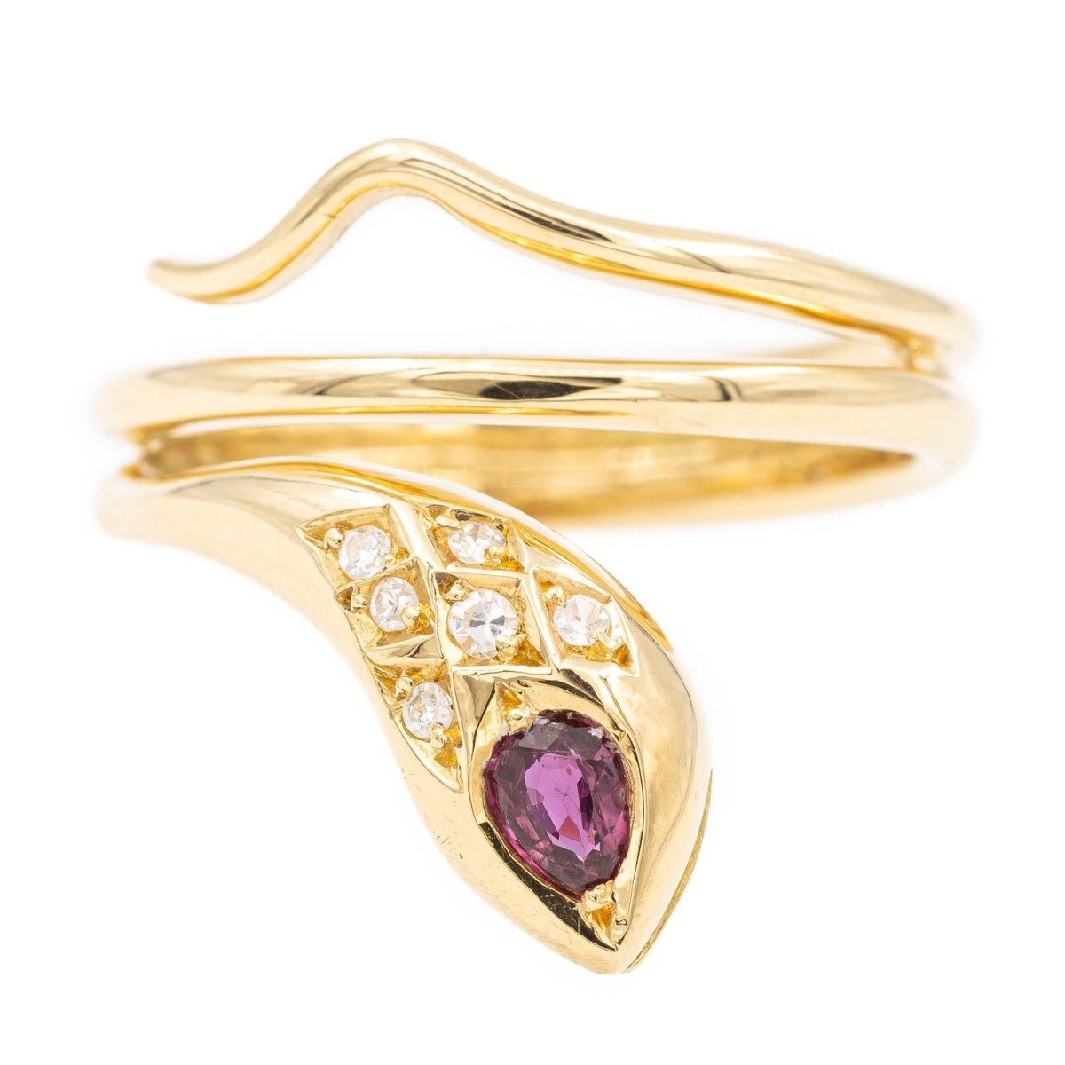 Bague serpent en or jaune, diamants et rubis - Castafiore