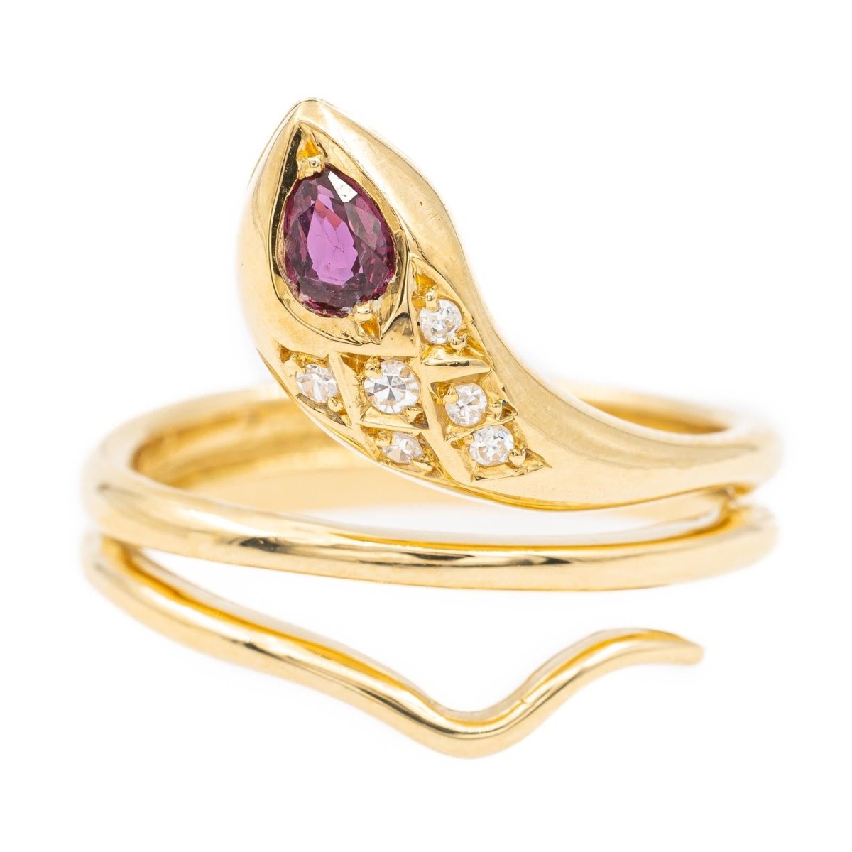 Bague serpent en or jaune, diamants et rubis - Castafiore