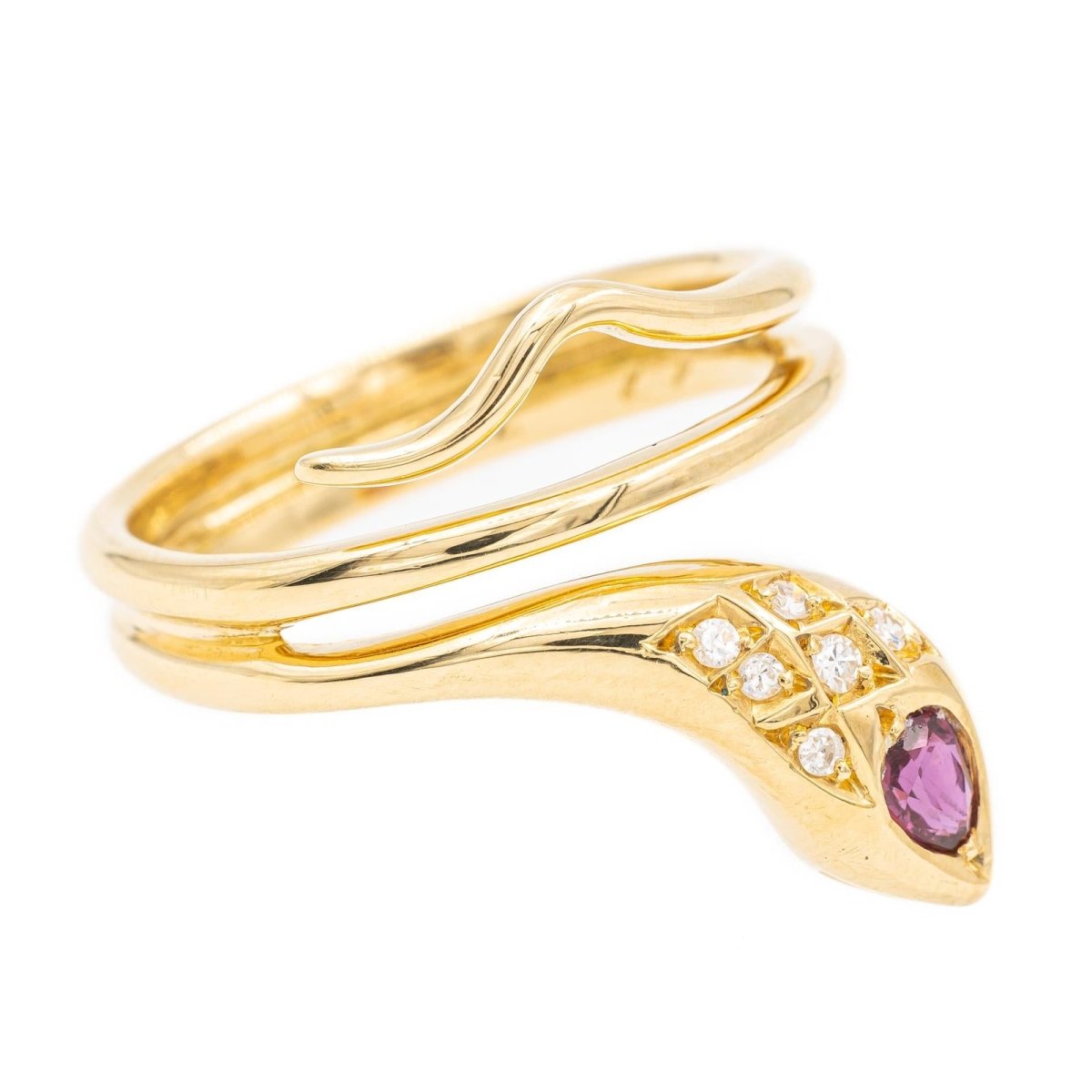 Bague serpent en or jaune, diamants et rubis - Castafiore