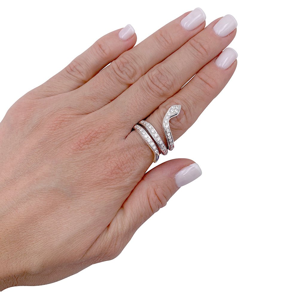 Bague serpent or blanc, diamants - Castafiore