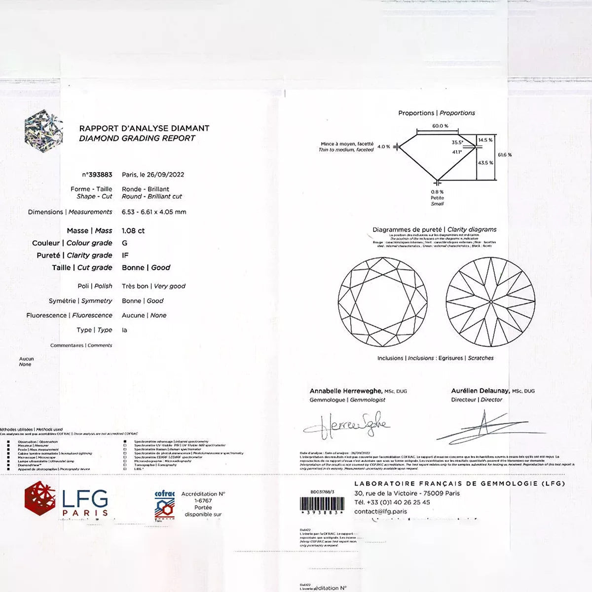 Bague solitaire 1,08 carat G Pur 10x - Castafiore