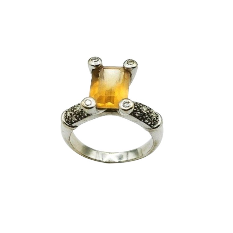 Bague Solitaire en or blanc et citrine - Castafiore