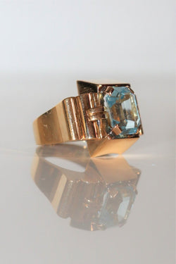 Bague Tank Aigue-marine or jaune