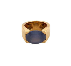 Bague Tank CARTIER en or jaune et calcédoine bleue - Castafiore