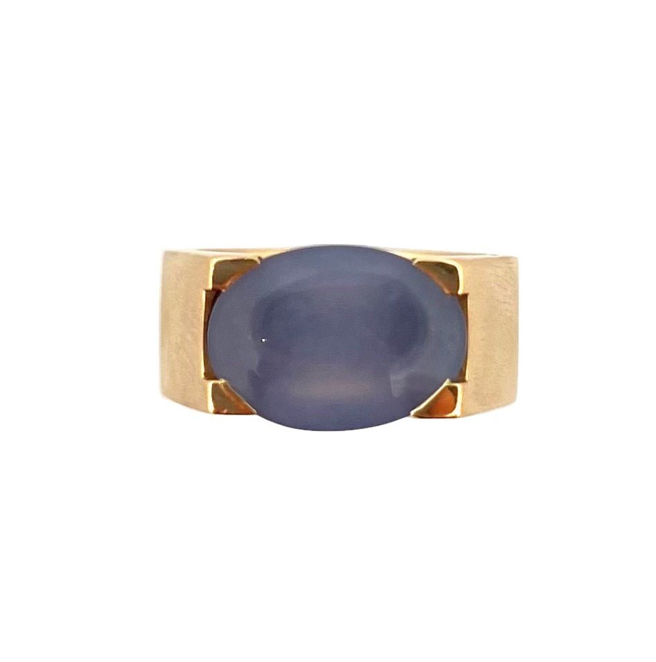 Bague Tank CARTIER en or jaune et calcédoine bleue - Castafiore