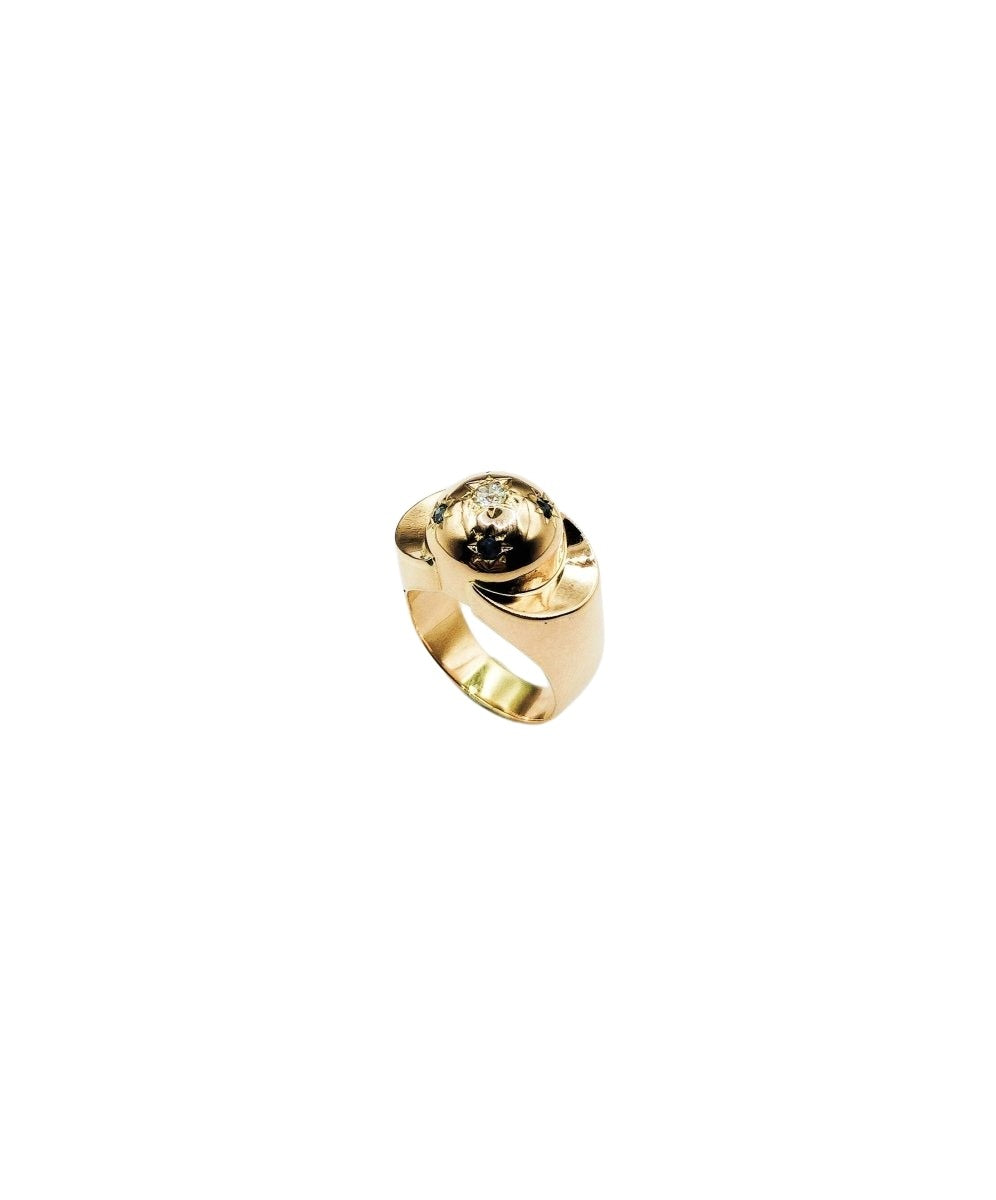 Bague Tank dôme étoilé en or jaune, diamants et saphirs - Castafiore