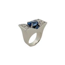 Bague Tank en or blanc saphir et diamants - Castafiore
