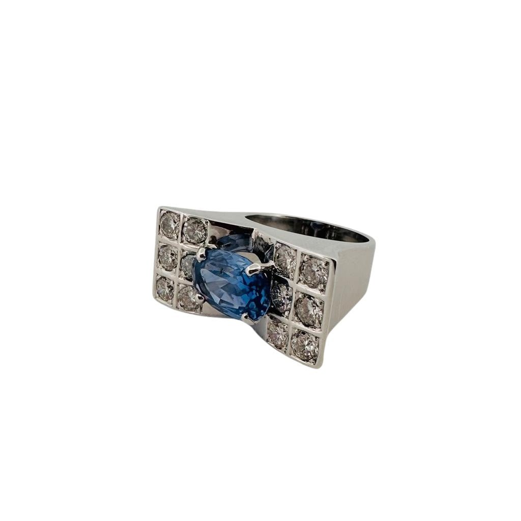 Bague Tank en or blanc saphir et diamants - Castafiore