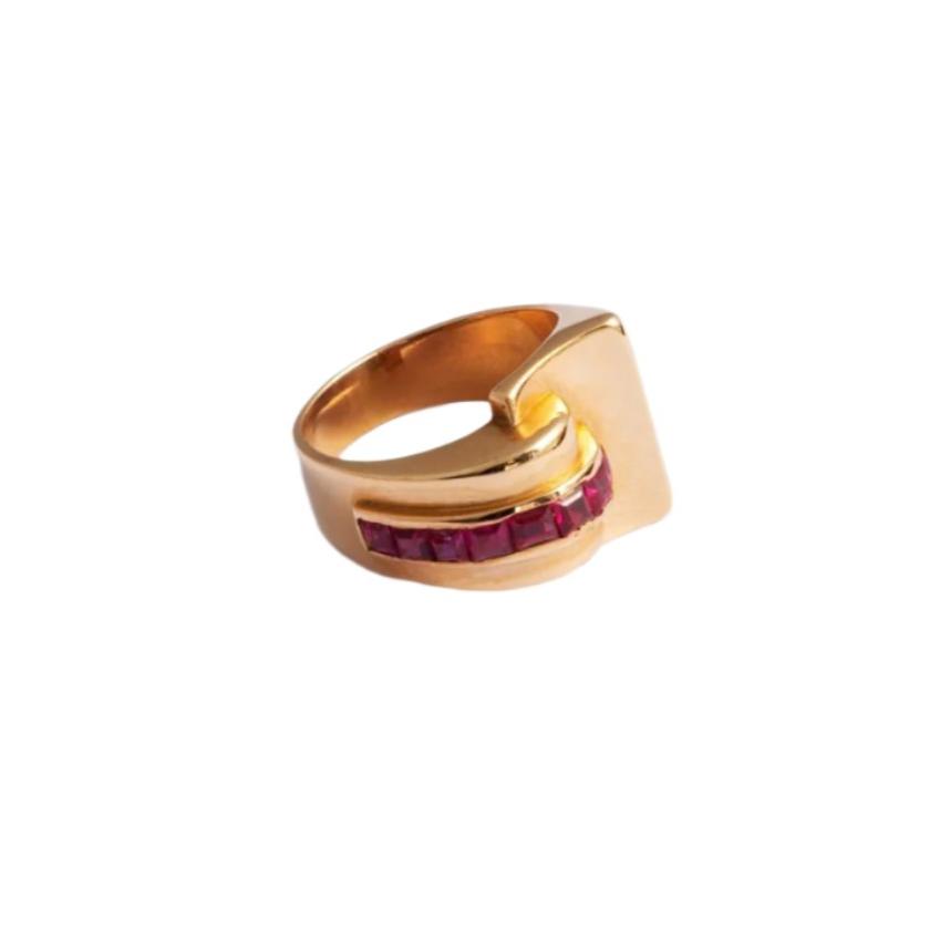 Bague Tank en or jaune et en rubis - Castafiore