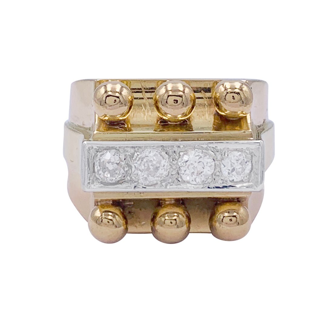 Bague Tank en or jaune, platine, diamants - Castafiore