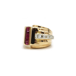 Bague Tank en or jaune, rubis et diamants - Castafiore