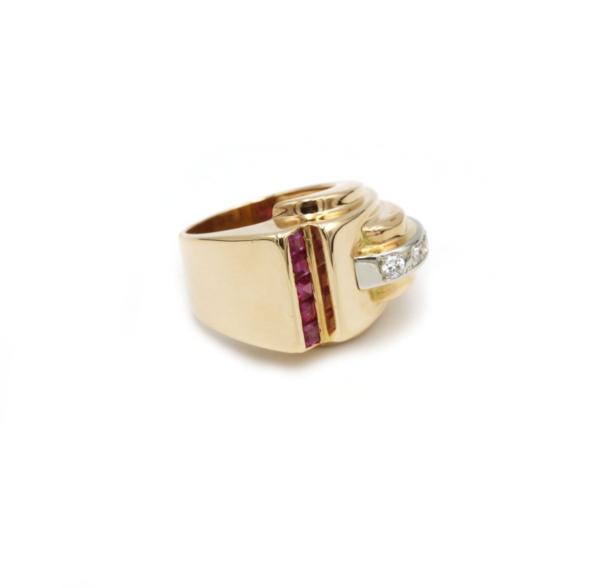 Bague Tank en or jaune, rubis et diamants - Castafiore