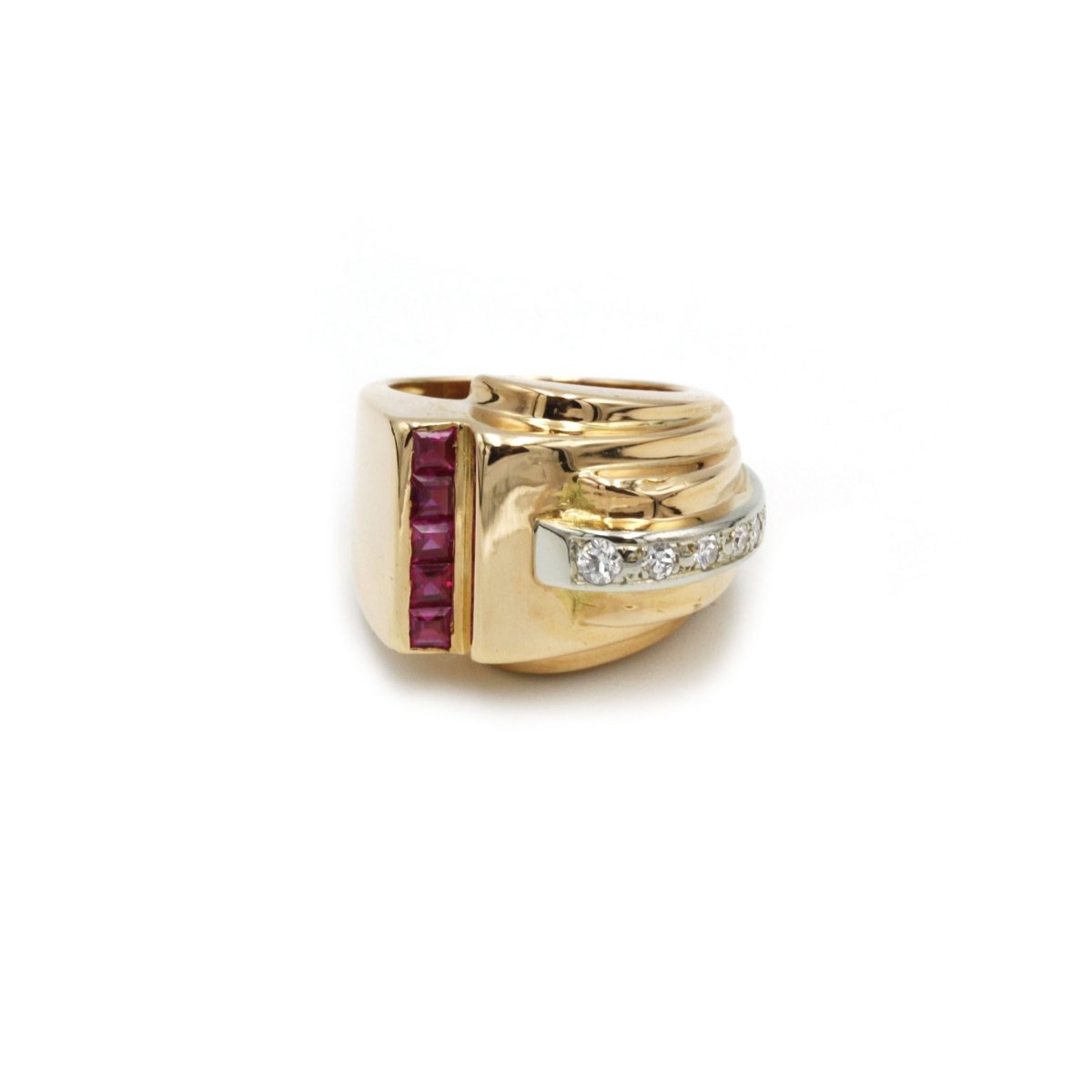 Bague Tank en or jaune, rubis et diamants - Castafiore