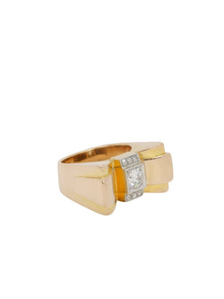 Bague tank en or, platine et diamant taille ancienne 0,55 ct - Castafiore