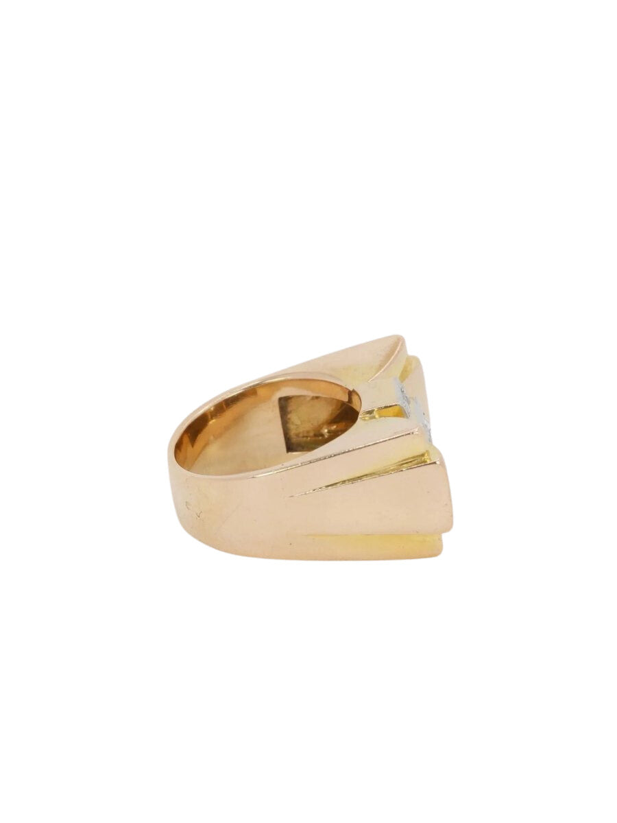 Bague tank en or, platine et diamant taille ancienne 0,55 ct - Castafiore
