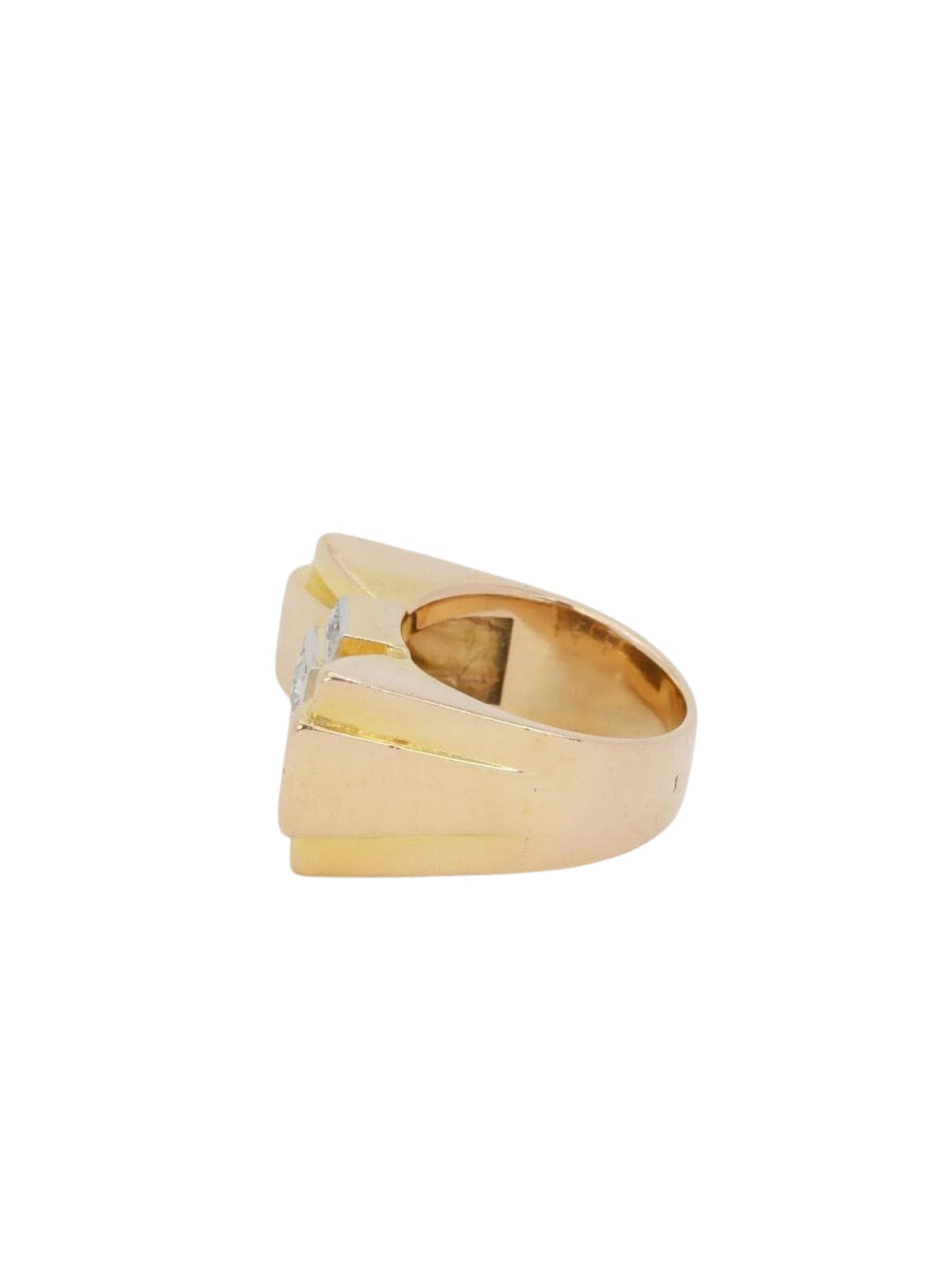 Bague tank en or, platine et diamant taille ancienne 0,55 ct - Castafiore