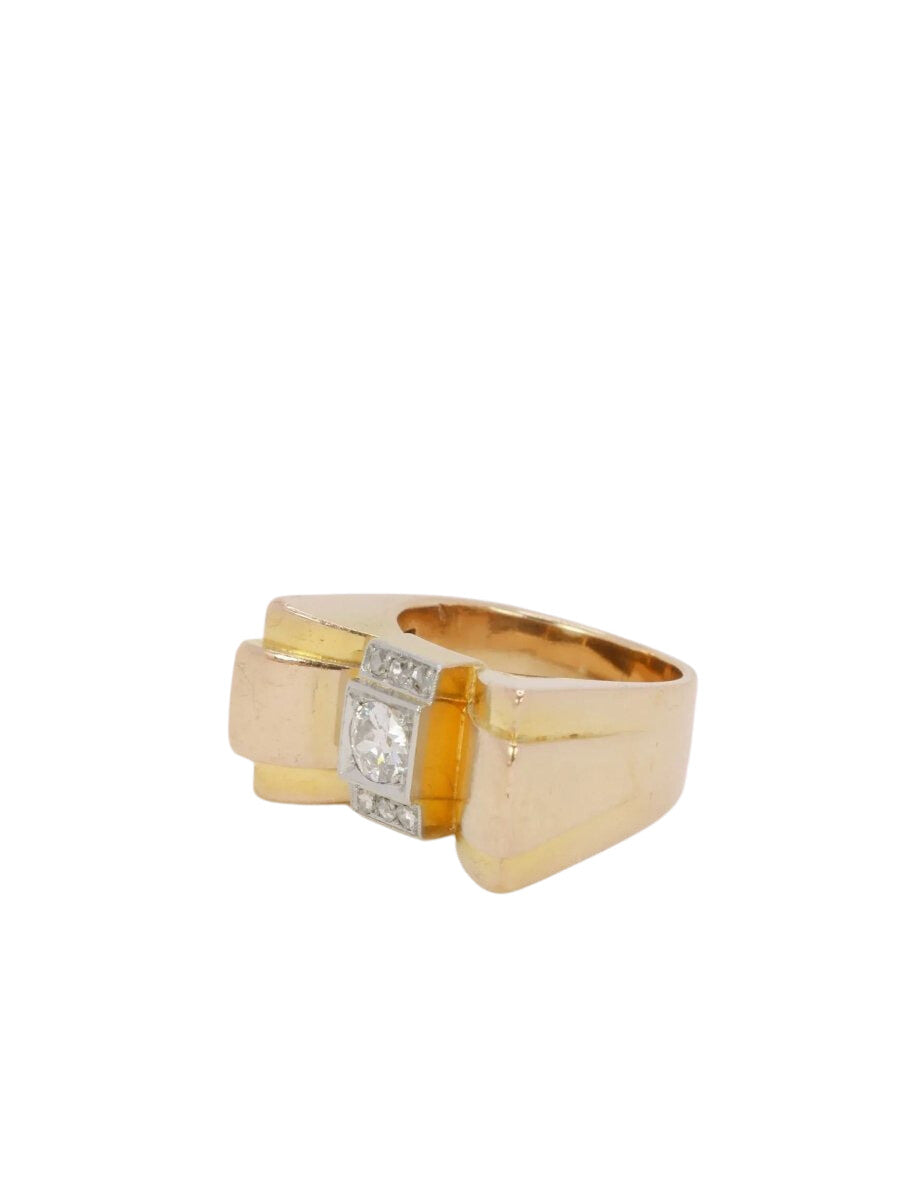 Bague tank en or, platine et diamant taille ancienne 0,55 ct - Castafiore