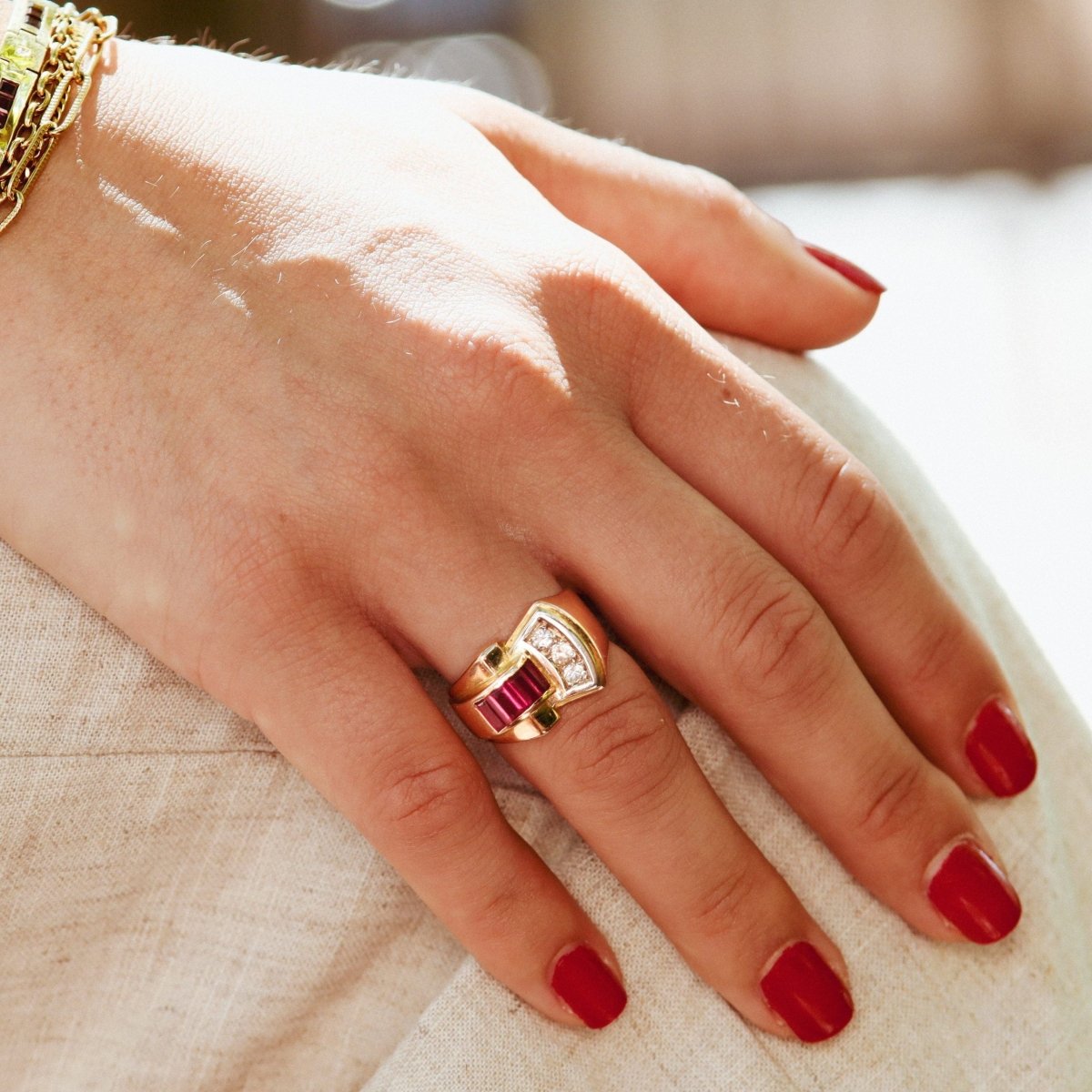 Bague tank en or rose et diamants - Castafiore
