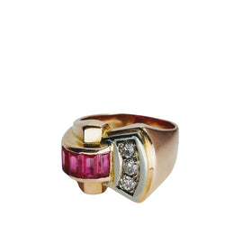 Bague tank en or rose et diamants - Castafiore