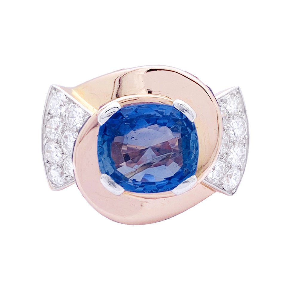 Bague Tank en or rose, platine, saphirs et diamants - Castafiore