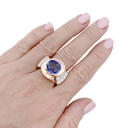 Bague Tank en or rose, platine, saphirs et diamants - Castafiore