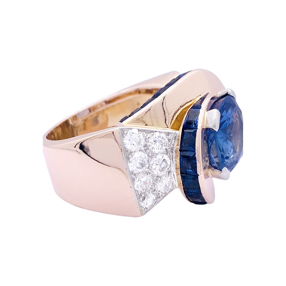 Bague Tank en or rose, platine, saphirs et diamants - Castafiore
